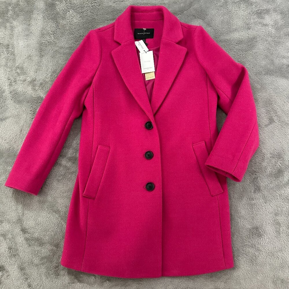 NWT Banana Republic Factory Hot Pink Long Pea Coat Jacket XS Petite XSP